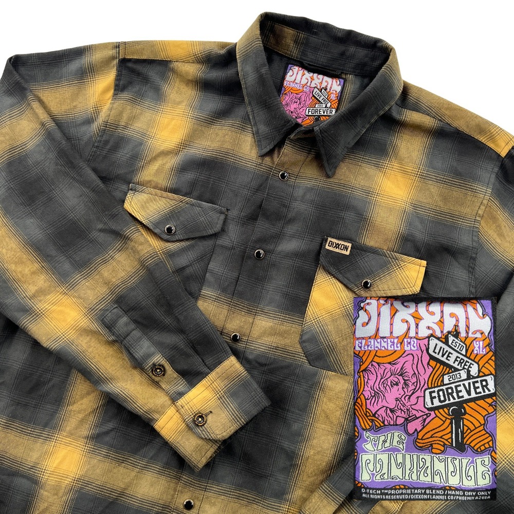 Dixxon Flannel The Panhandle Men XL Yellow Black Plaid Biker Work Shirt Tech
